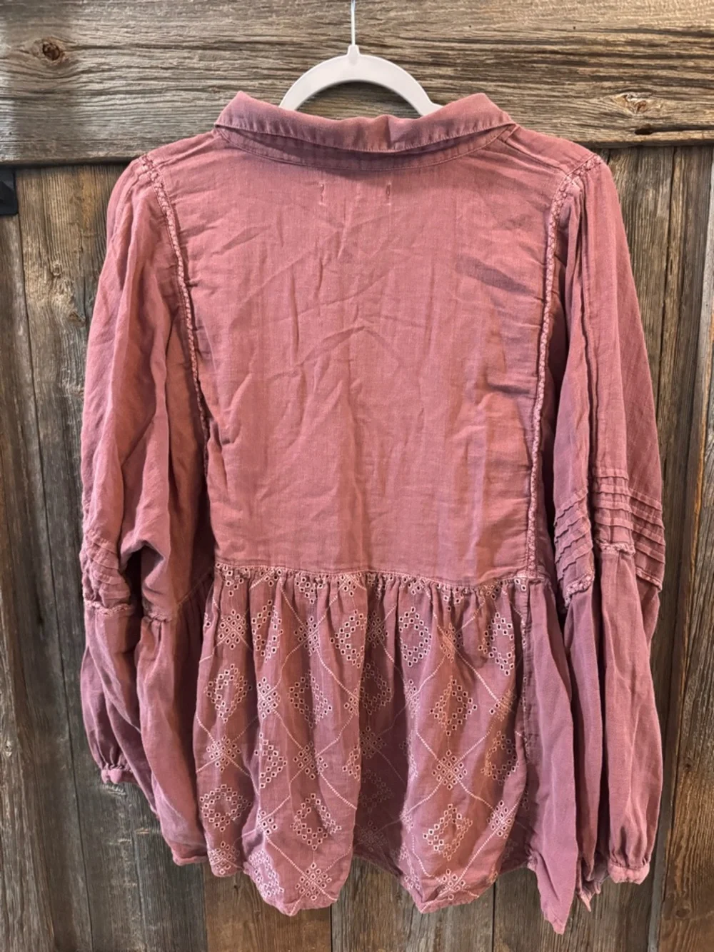 Lucky Brand Dusty Rose Boho Embroidered Peplum Top XL Oversized Eyelet Blouse - Picture 8 of 8